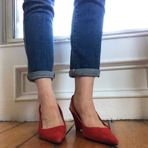Slingback red suede heels
